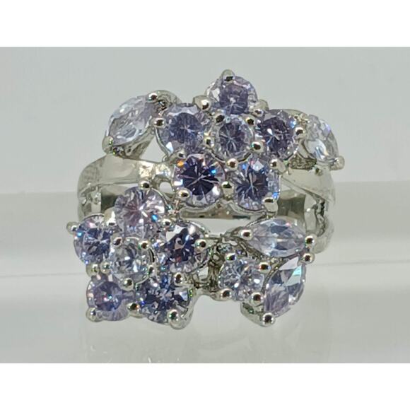 Vintage Ring Size 7 Silver Tone White Gold GP Brilliant Sim Diamond CZ Cocktail - Picture 5 of 10